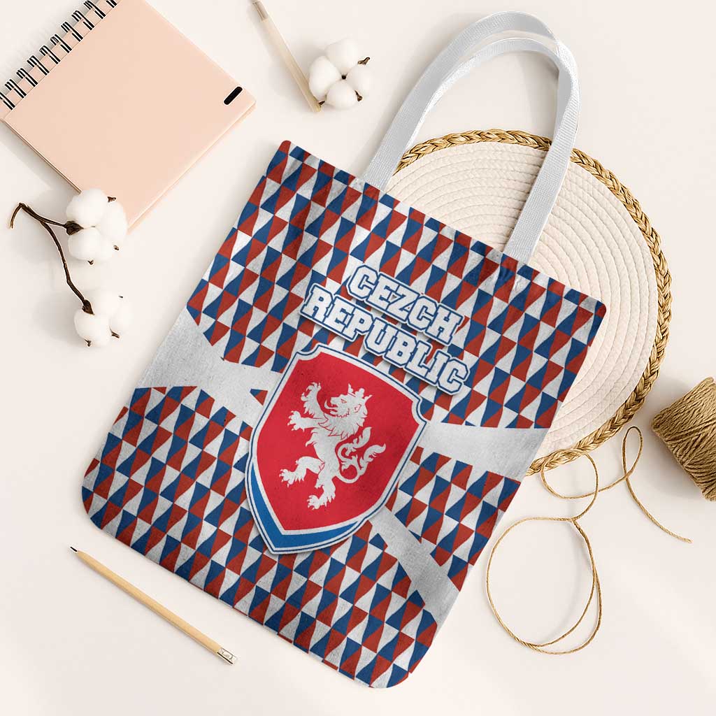 Czech Republic Tote Bag with Red Blue Geometric Design and National Lion Shield - Wonder Print Shop
