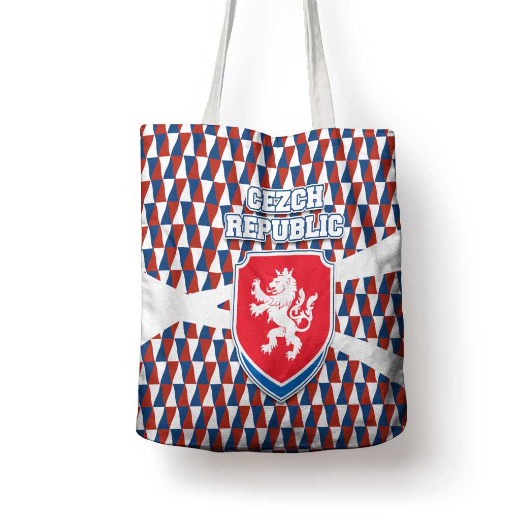 Czech Republic Tote Bag with Red Blue Geometric Design and National Lion Shield - Wonder Print Shop