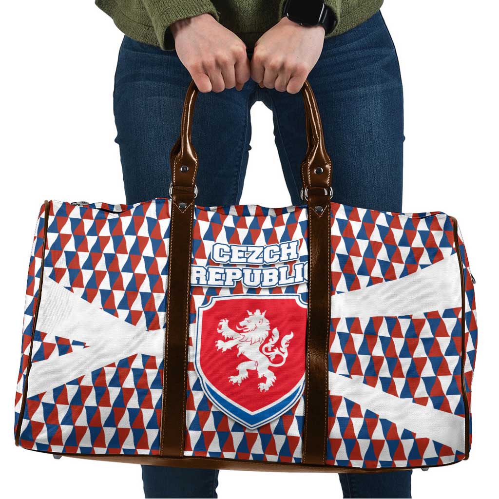 Czech Republic Travel Bag with Red Blue Geometric Design and National Lion Shield - Wonder Print Shop