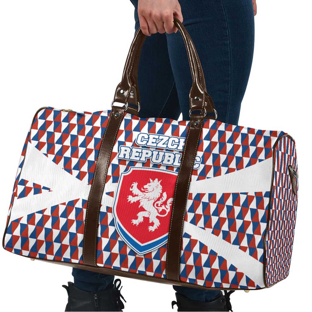 Czech Republic Travel Bag with Red Blue Geometric Design and National Lion Shield - Wonder Print Shop