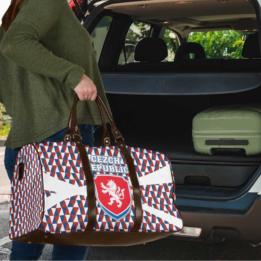 Czech Republic Travel Bag with Red Blue Geometric Design and National Lion Shield - Wonder Print Shop