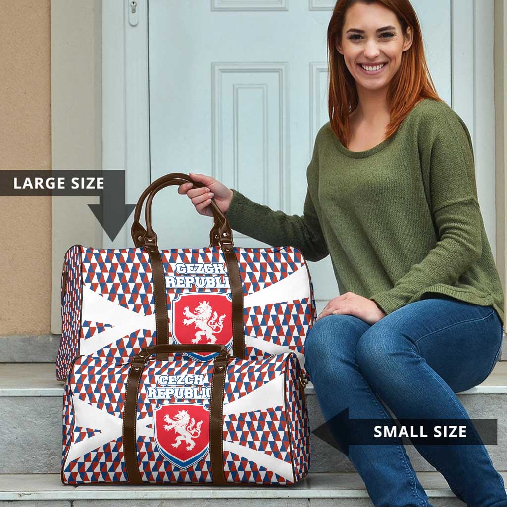 Czech Republic Travel Bag with Red Blue Geometric Design and National Lion Shield - Wonder Print Shop