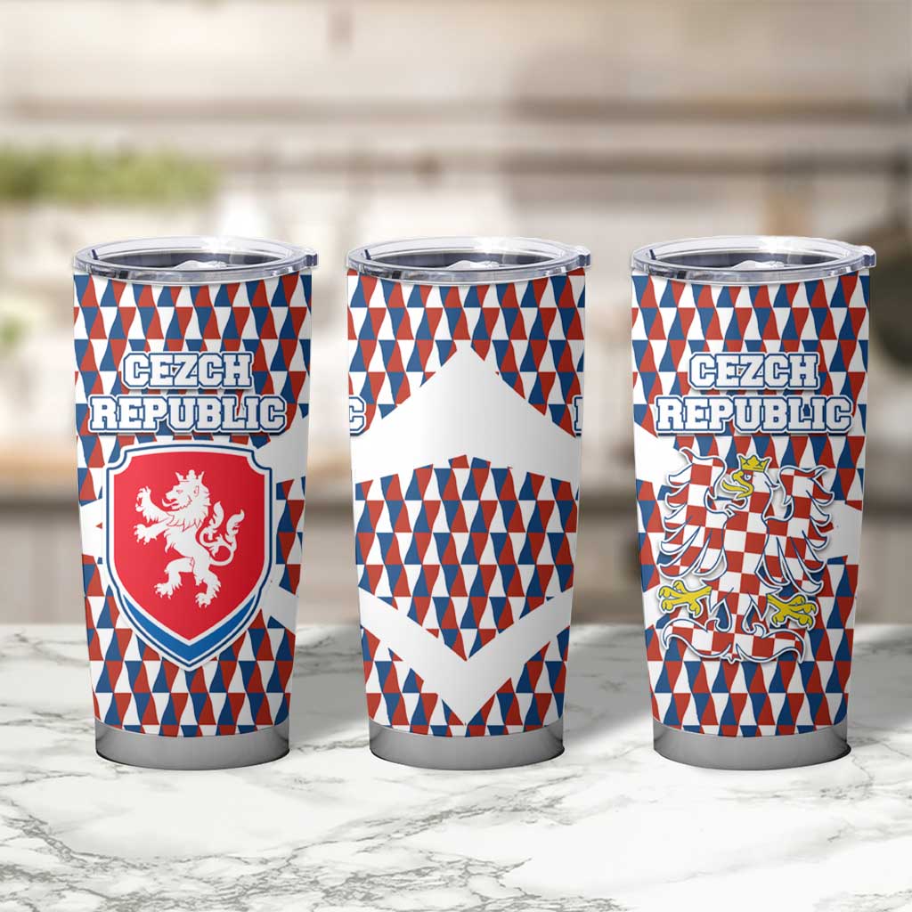 Czech Republic Tumbler Cup with Red Blue Geometric Design and National Lion Shield - Wonder Print Shop