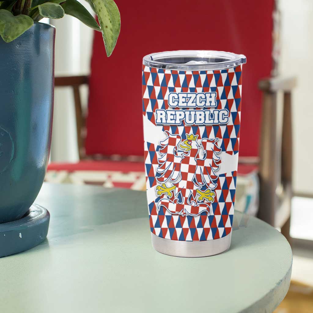 Czech Republic Tumbler Cup with Red Blue Geometric Design and National Lion Shield - Wonder Print Shop