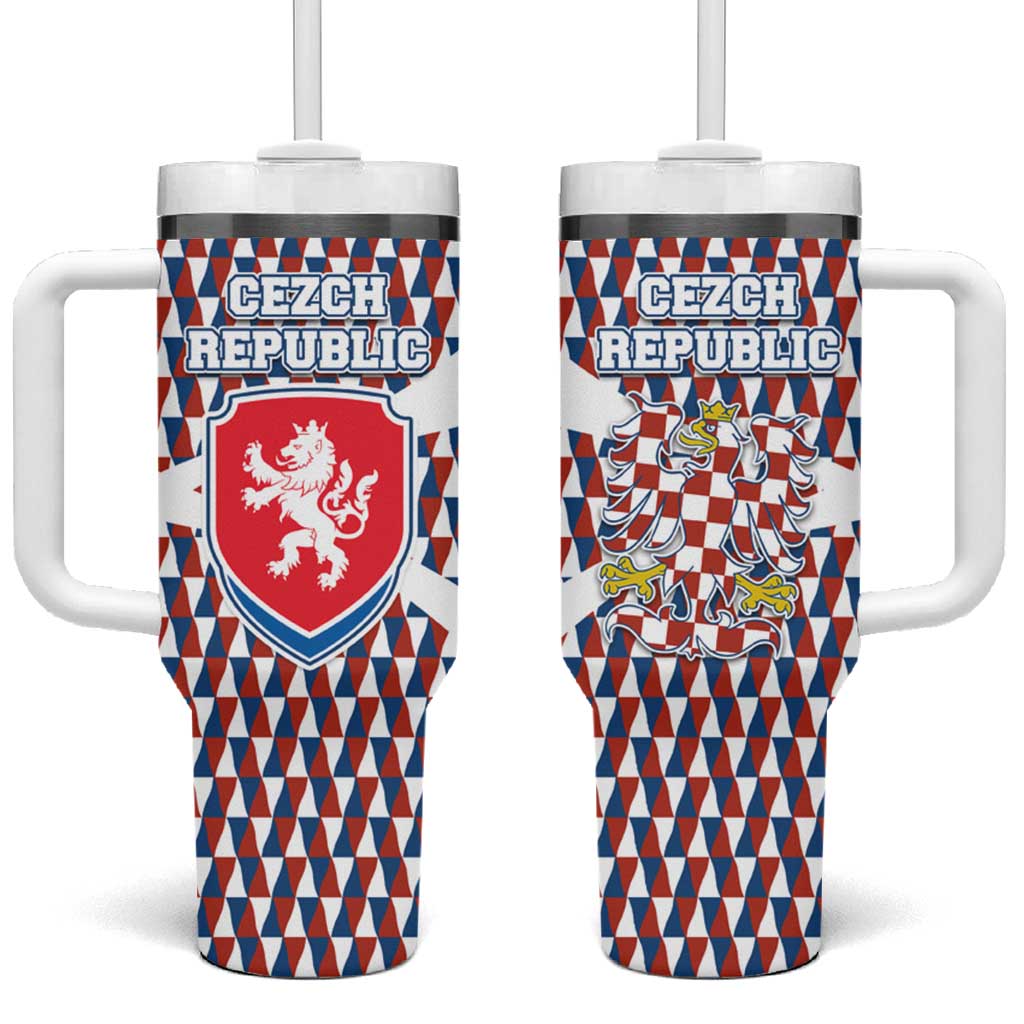 Czech Republic Tumbler With Handle with Red Blue Geometric Design and National Lion Shield - Wonder Print Shop