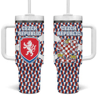 Czech Republic Tumbler With Handle with Red Blue Geometric Design and National Lion Shield - Wonder Print Shop
