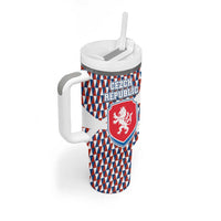 Czech Republic Tumbler With Handle with Red Blue Geometric Design and National Lion Shield - Wonder Print Shop