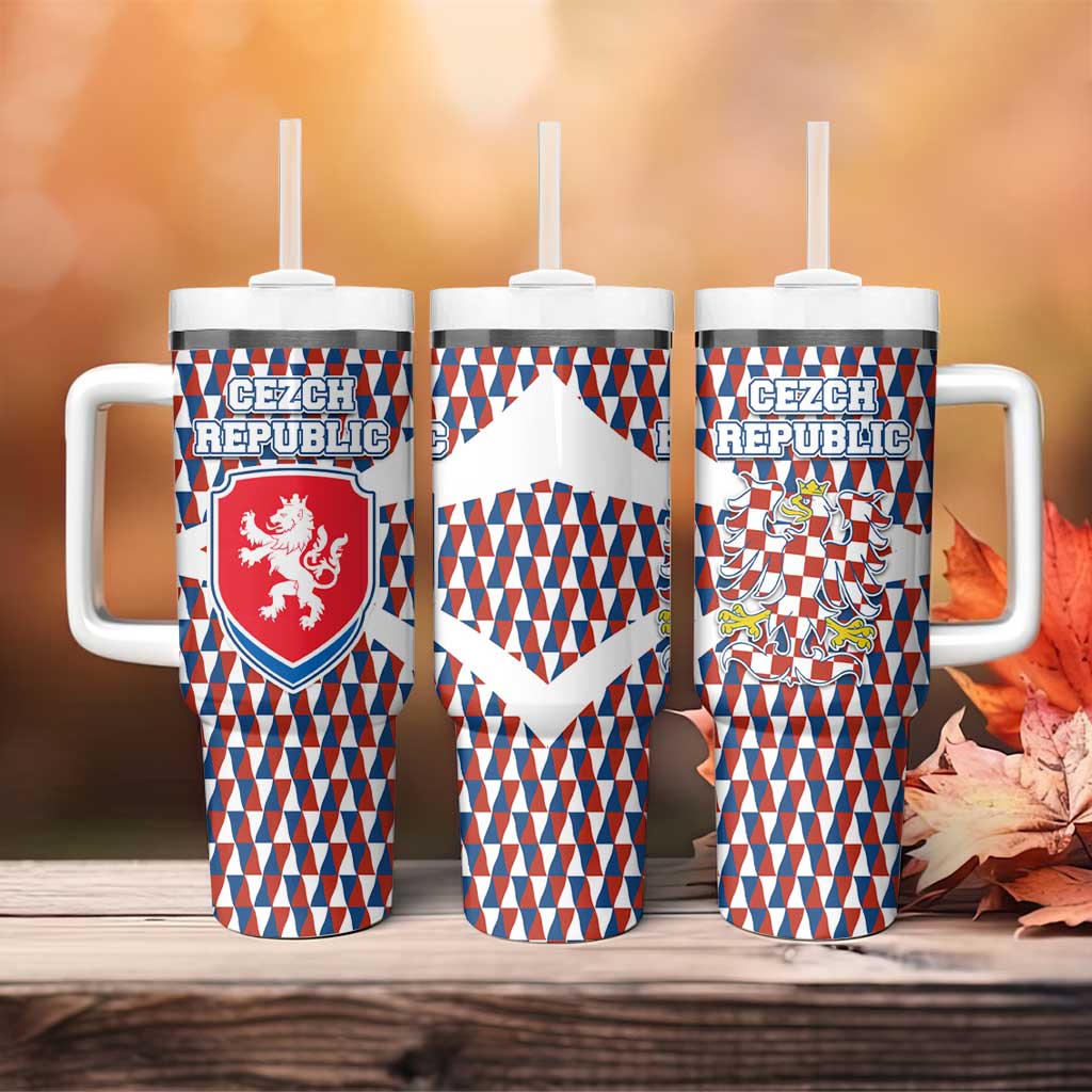 Czech Republic Tumbler With Handle with Red Blue Geometric Design and National Lion Shield - Wonder Print Shop