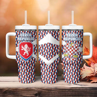 Czech Republic Tumbler With Handle with Red Blue Geometric Design and National Lion Shield - Wonder Print Shop