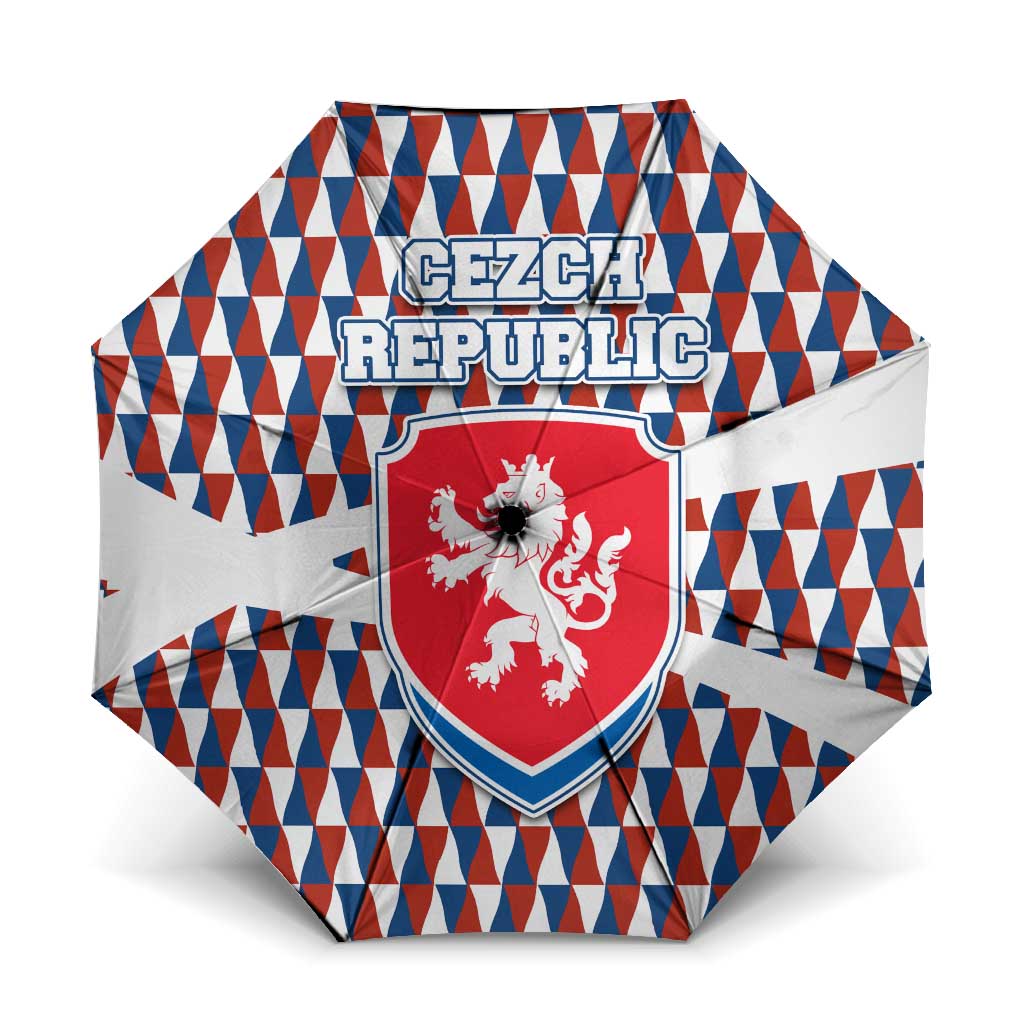 Czech Republic Umbrella with Red Blue Geometric Design and National Lion Shield - Wonder Print Shop