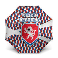 Czech Republic Umbrella with Red Blue Geometric Design and National Lion Shield - Wonder Print Shop