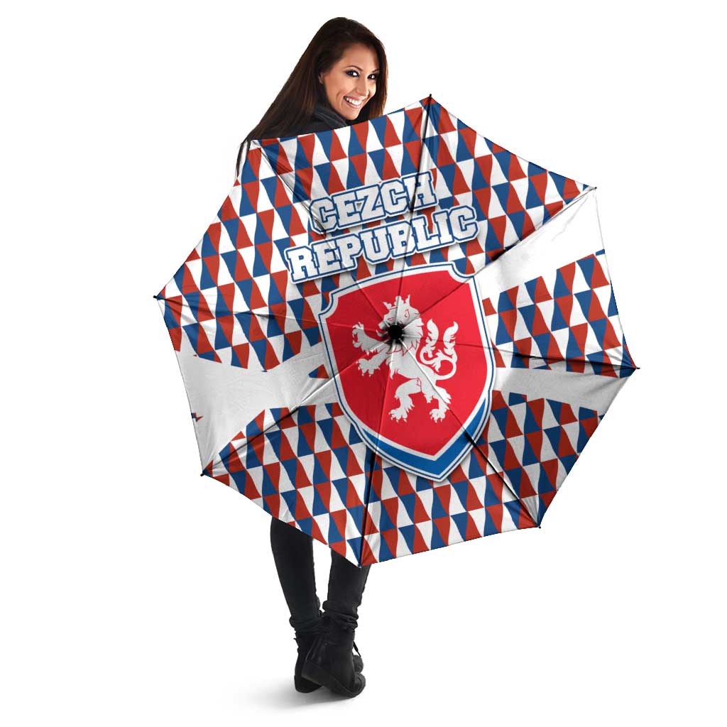 Czech Republic Umbrella with Red Blue Geometric Design and National Lion Shield - Wonder Print Shop