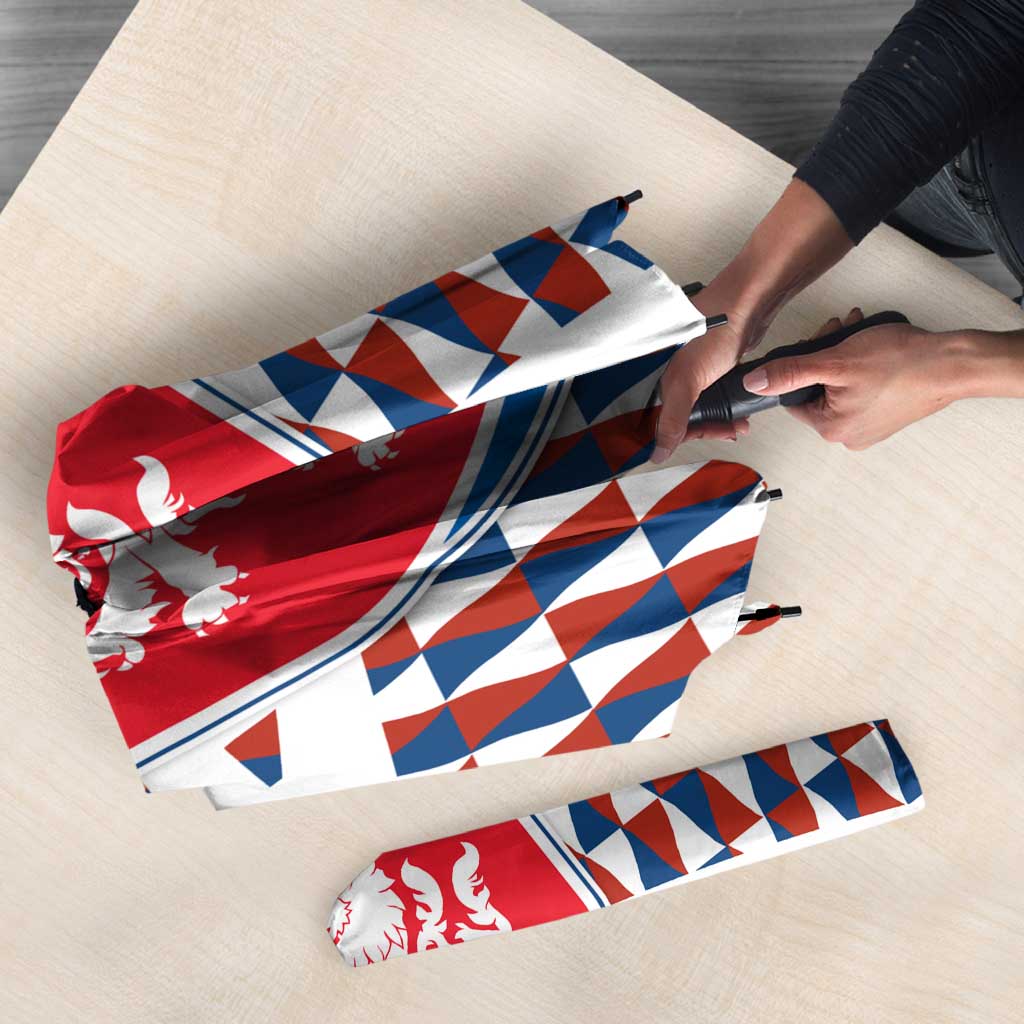 Czech Republic Umbrella with Red Blue Geometric Design and National Lion Shield - Wonder Print Shop