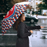 Czech Republic Umbrella with Red Blue Geometric Design and National Lion Shield - Wonder Print Shop