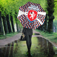 Czech Republic Umbrella with Red Blue Geometric Design and National Lion Shield - Wonder Print Shop