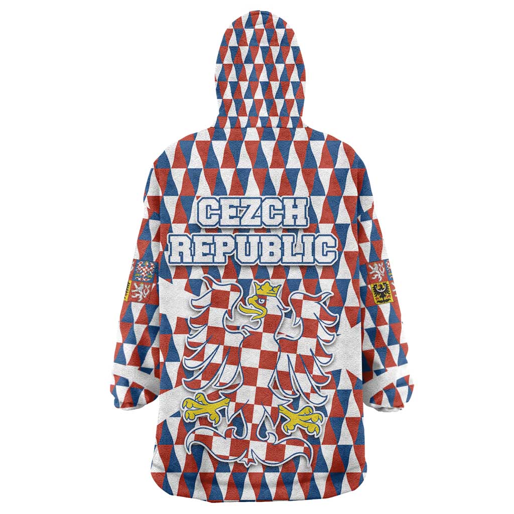 Czech Republic Wearable Blanket Hoodie with Red Blue Geometric Design and National Lion Shield - Wonder Print Shop