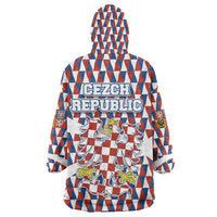 Czech Republic Wearable Blanket Hoodie with Red Blue Geometric Design and National Lion Shield - Wonder Print Shop