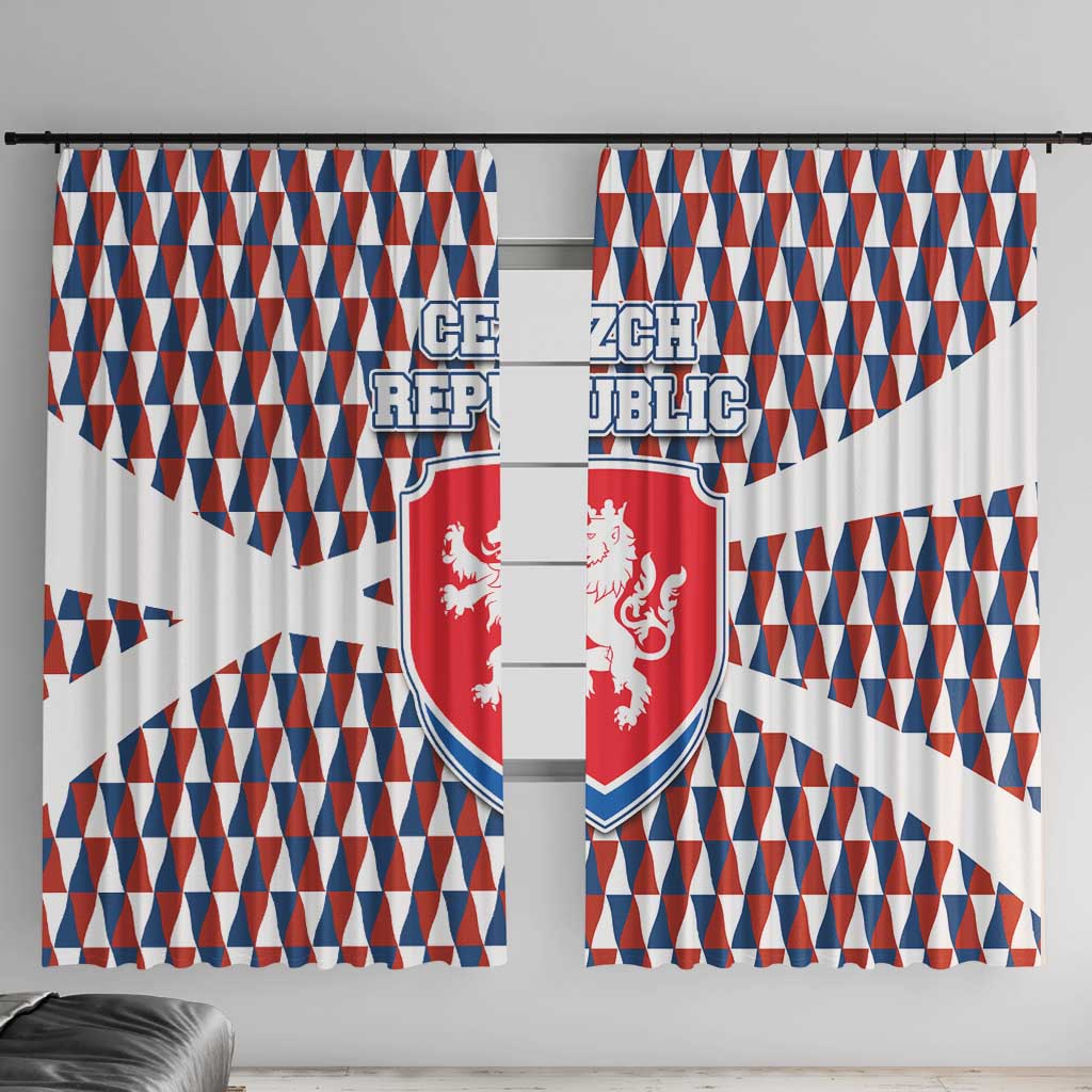 Czech Republic Window Curtain with Red Blue Geometric Design and National Lion Shield - Wonder Print Shop