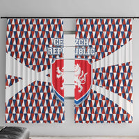 Czech Republic Window Curtain with Red Blue Geometric Design and National Lion Shield - Wonder Print Shop