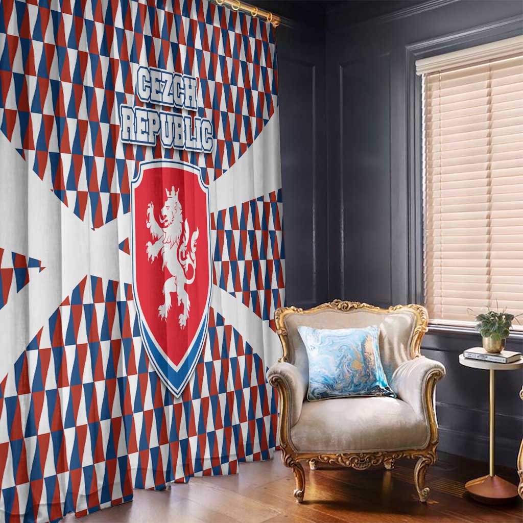 Czech Republic Window Curtain with Red Blue Geometric Design and National Lion Shield - Wonder Print Shop