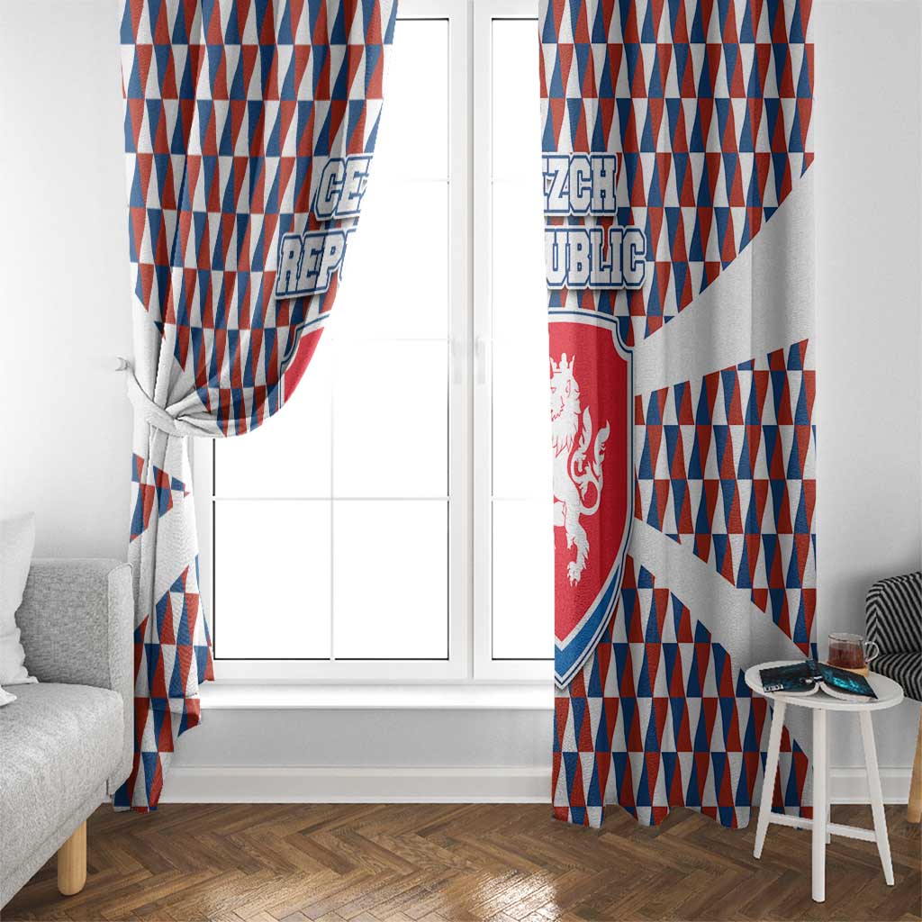 Czech Republic Window Curtain with Red Blue Geometric Design and National Lion Shield - Wonder Print Shop