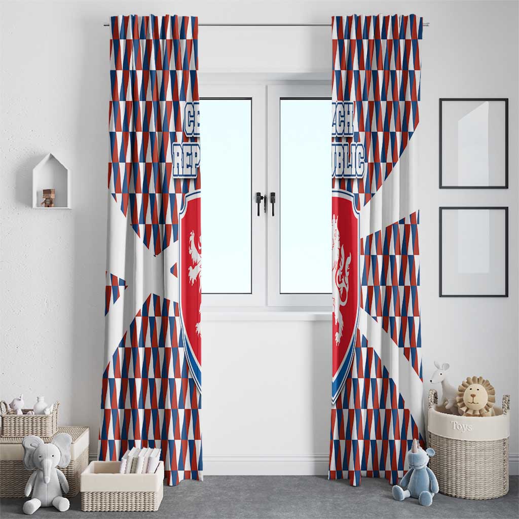 Czech Republic Window Curtain with Red Blue Geometric Design and National Lion Shield - Wonder Print Shop