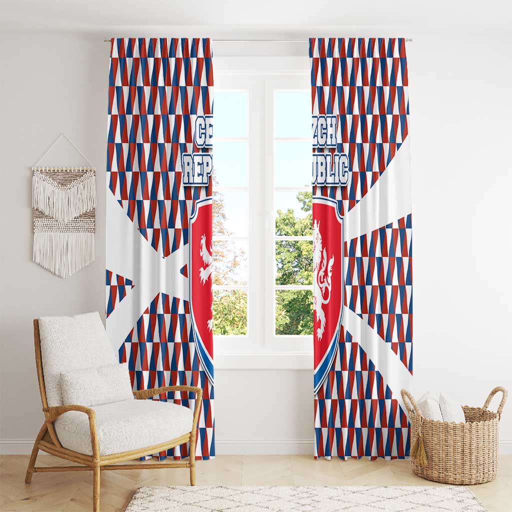 Czech Republic Window Curtain with Red Blue Geometric Design and National Lion Shield - Wonder Print Shop