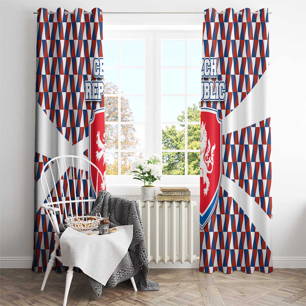 Czech Republic Window Curtain with Red Blue Geometric Design and National Lion Shield - Wonder Print Shop