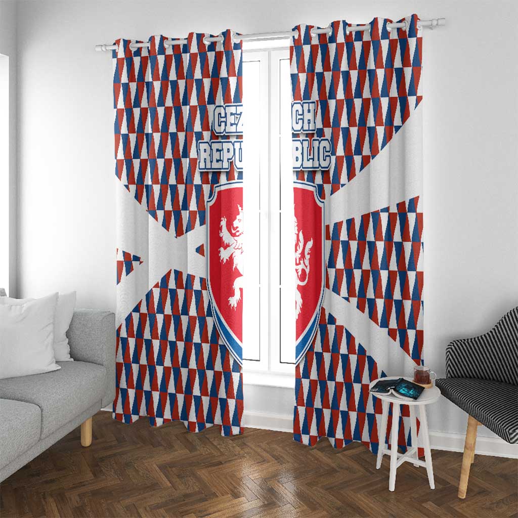 Czech Republic Window Curtain with Red Blue Geometric Design and National Lion Shield - Wonder Print Shop