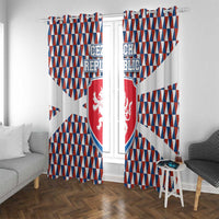 Czech Republic Window Curtain with Red Blue Geometric Design and National Lion Shield - Wonder Print Shop