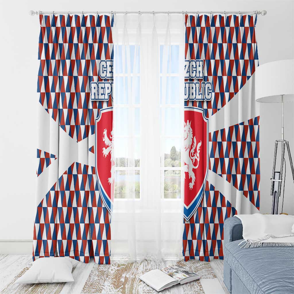 Czech Republic Window Curtain with Red Blue Geometric Design and National Lion Shield - Wonder Print Shop