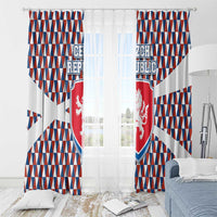 Czech Republic Window Curtain with Red Blue Geometric Design and National Lion Shield - Wonder Print Shop