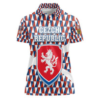 Czech Republic Women Polo Shirt with Red Blue Geometric Design and National Lion Shield - Wonder Print Shop