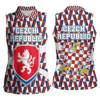 Czech Republic Women Sleeveless Polo Shirt with Red Blue Geometric Design and National Lion Shield - Wonder Print Shop
