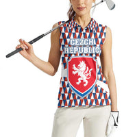 Czech Republic Women Sleeveless Polo Shirt with Red Blue Geometric Design and National Lion Shield - Wonder Print Shop