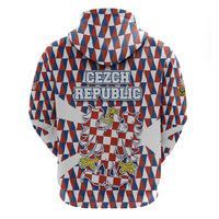 Czech Republic Zip Hoodie with Red Blue Geometric Design and National Lion Shield - Wonder Print Shop