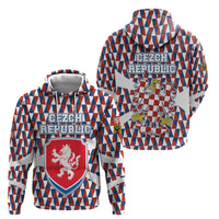 Czech Republic Zip Hoodie with Red Blue Geometric Design and National Lion Shield - Wonder Print Shop