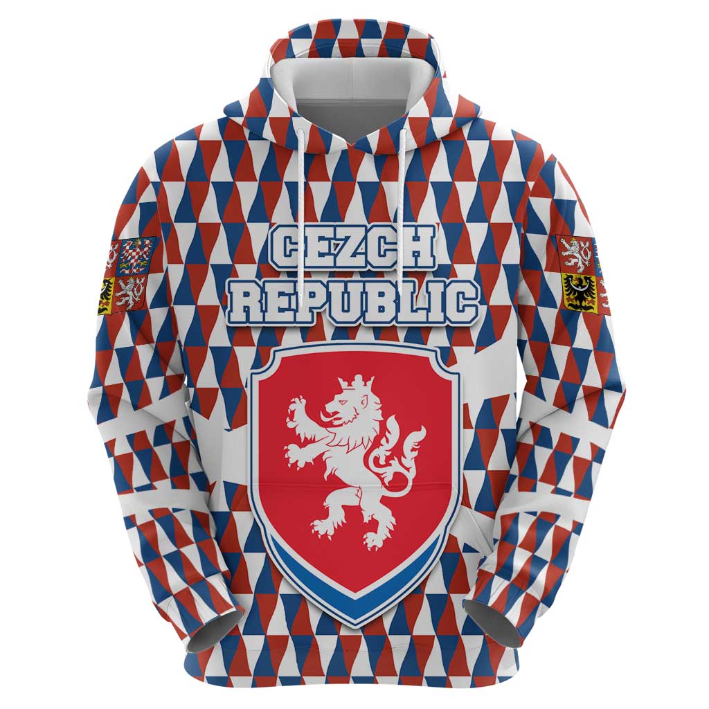 Czech Republic Zip Hoodie with Red Blue Geometric Design and National Lion Shield - Wonder Print Shop