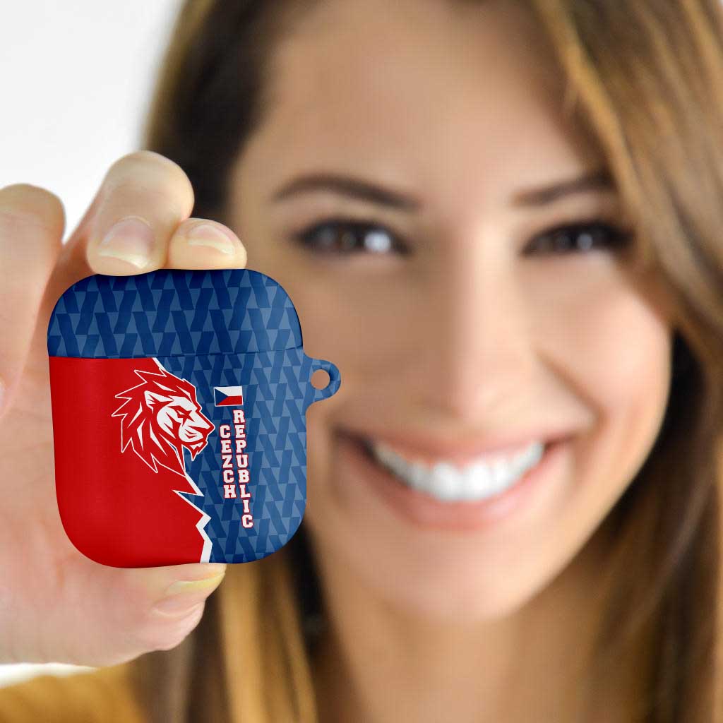 Czech Republic AirPods Case with Red Blue Modern Lion Design and Geometric Flag - Wonder Print Shop