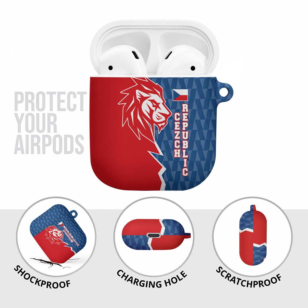Czech Republic AirPods Case with Red Blue Modern Lion Design and Geometric Flag - Wonder Print Shop