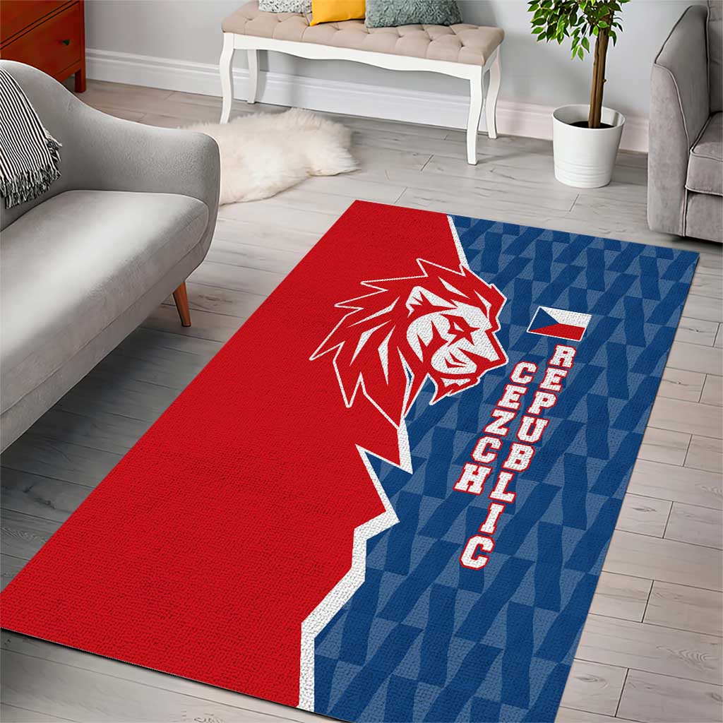 Czech Republic Area Rug with Red Blue Modern Lion Design and Geometric Flag - Wonder Print Shop