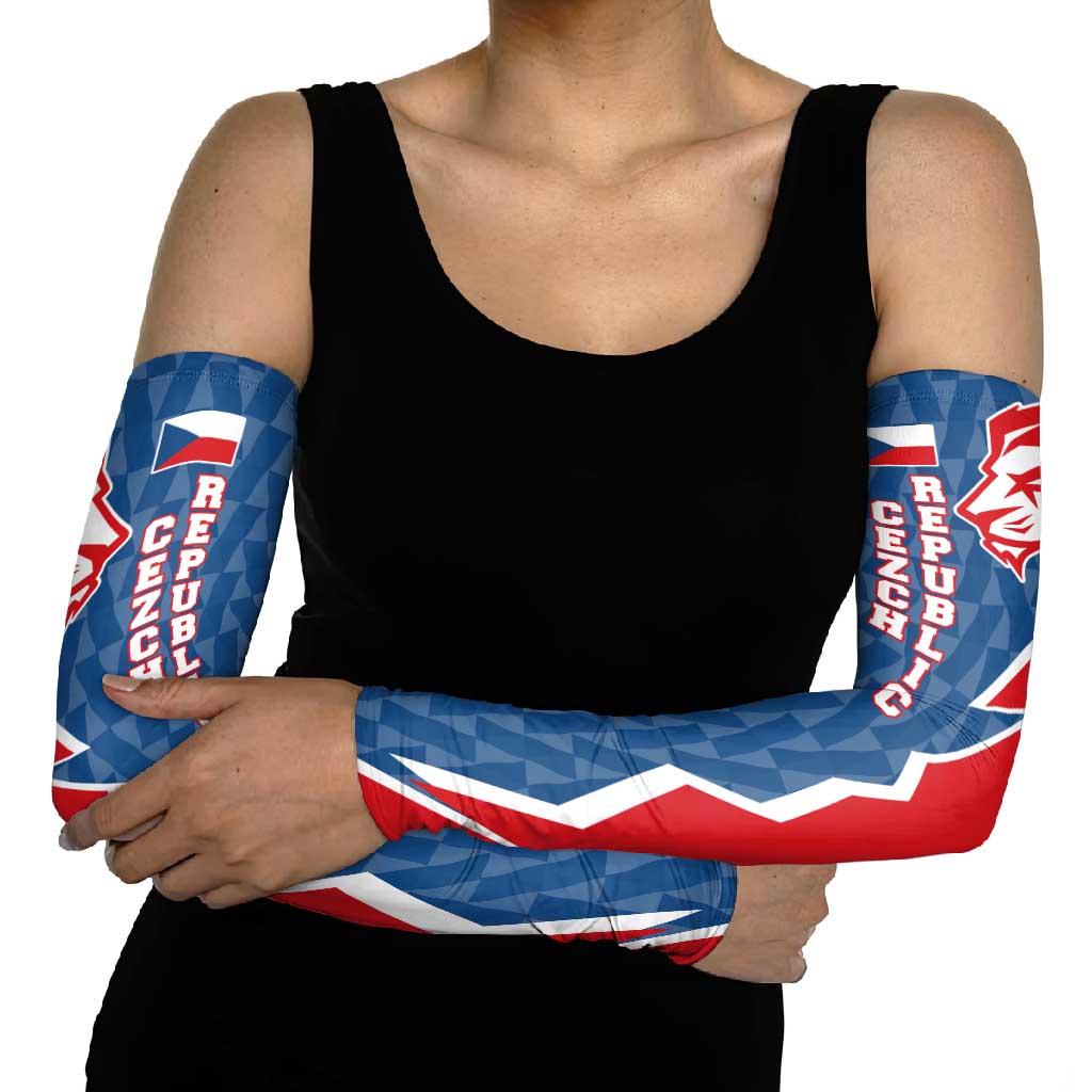 Czech Republic Arm Sleeves with Red Blue Modern Lion Design and Geometric Flag - Wonder Print Shop