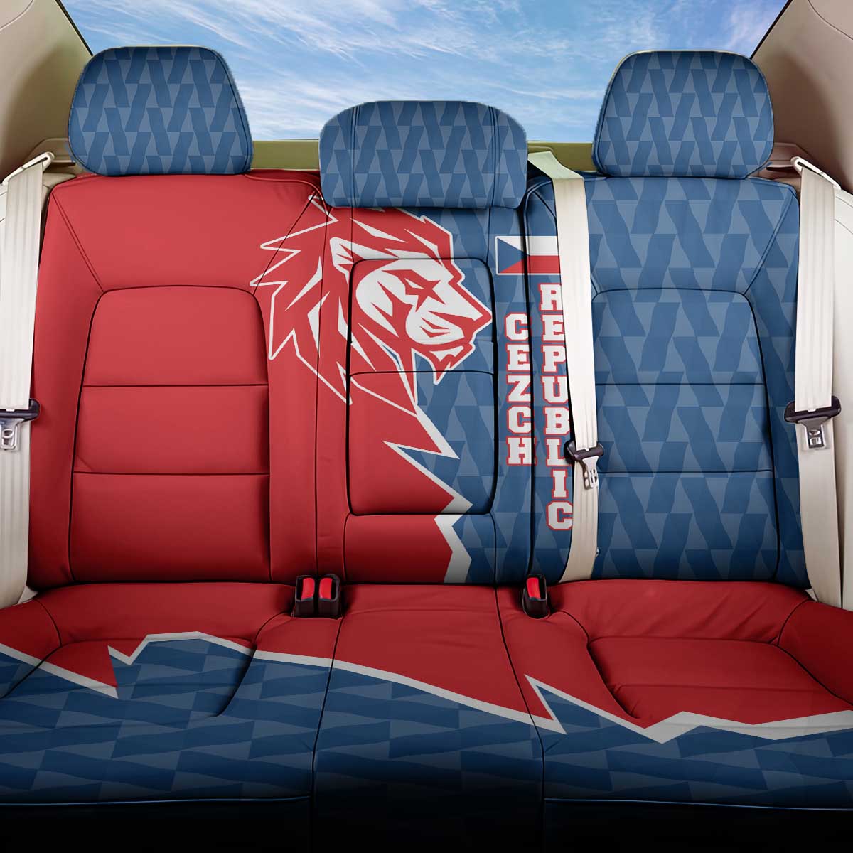 Czech Republic Back Car Seat Cover with Red Blue Modern Lion Design and Geometric Flag - Wonder Print Shop