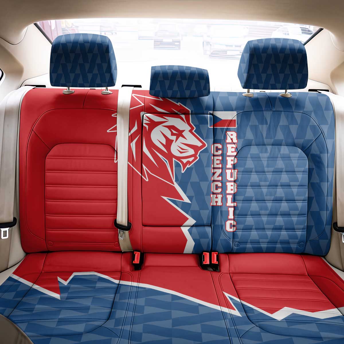 Czech Republic Back Car Seat Cover with Red Blue Modern Lion Design and Geometric Flag - Wonder Print Shop