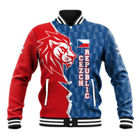 Czech Republic Baseball Jacket with Red Blue Modern Lion Design and Geometric Flag - Wonder Print Shop