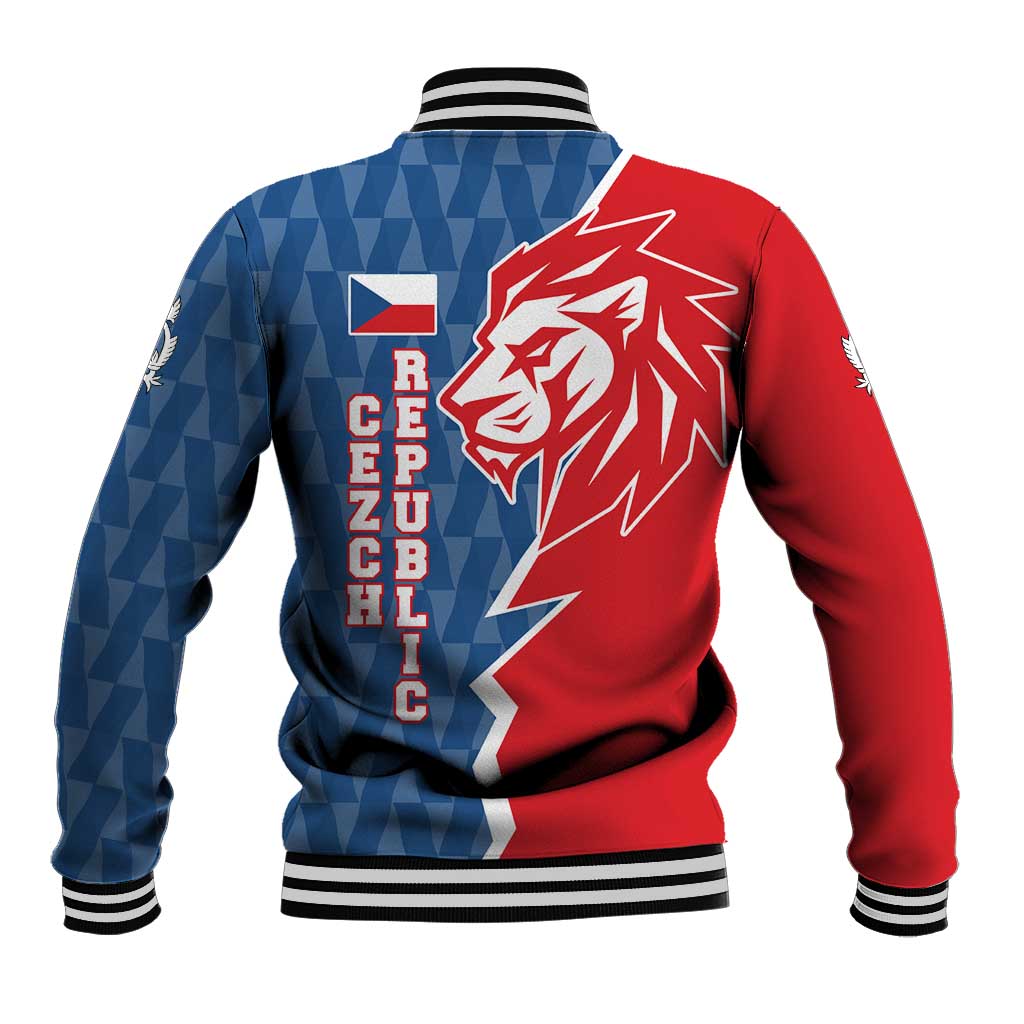 Czech Republic Baseball Jacket with Red Blue Modern Lion Design and Geometric Flag - Wonder Print Shop