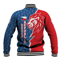 Czech Republic Baseball Jacket with Red Blue Modern Lion Design and Geometric Flag - Wonder Print Shop