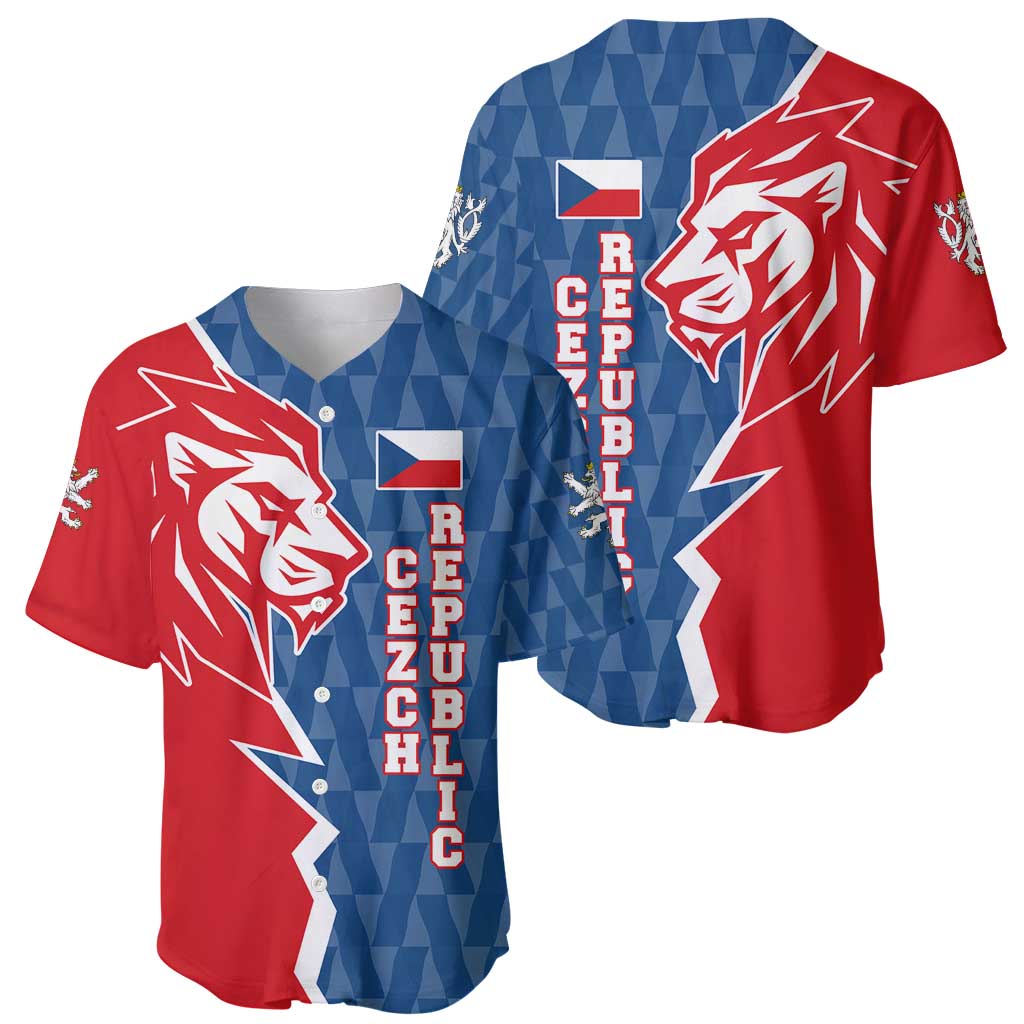 Czech Republic Baseball Jersey with Red Blue Modern Lion Design and Geometric Flag - Wonder Print Shop