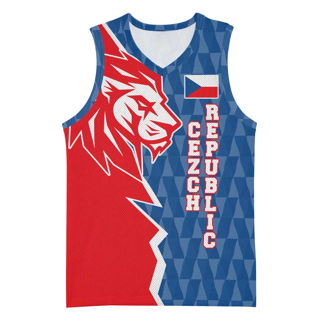 Czech Republic Basketball Jersey with Red Blue Modern Lion Design and Geometric Flag - Wonder Print Shop