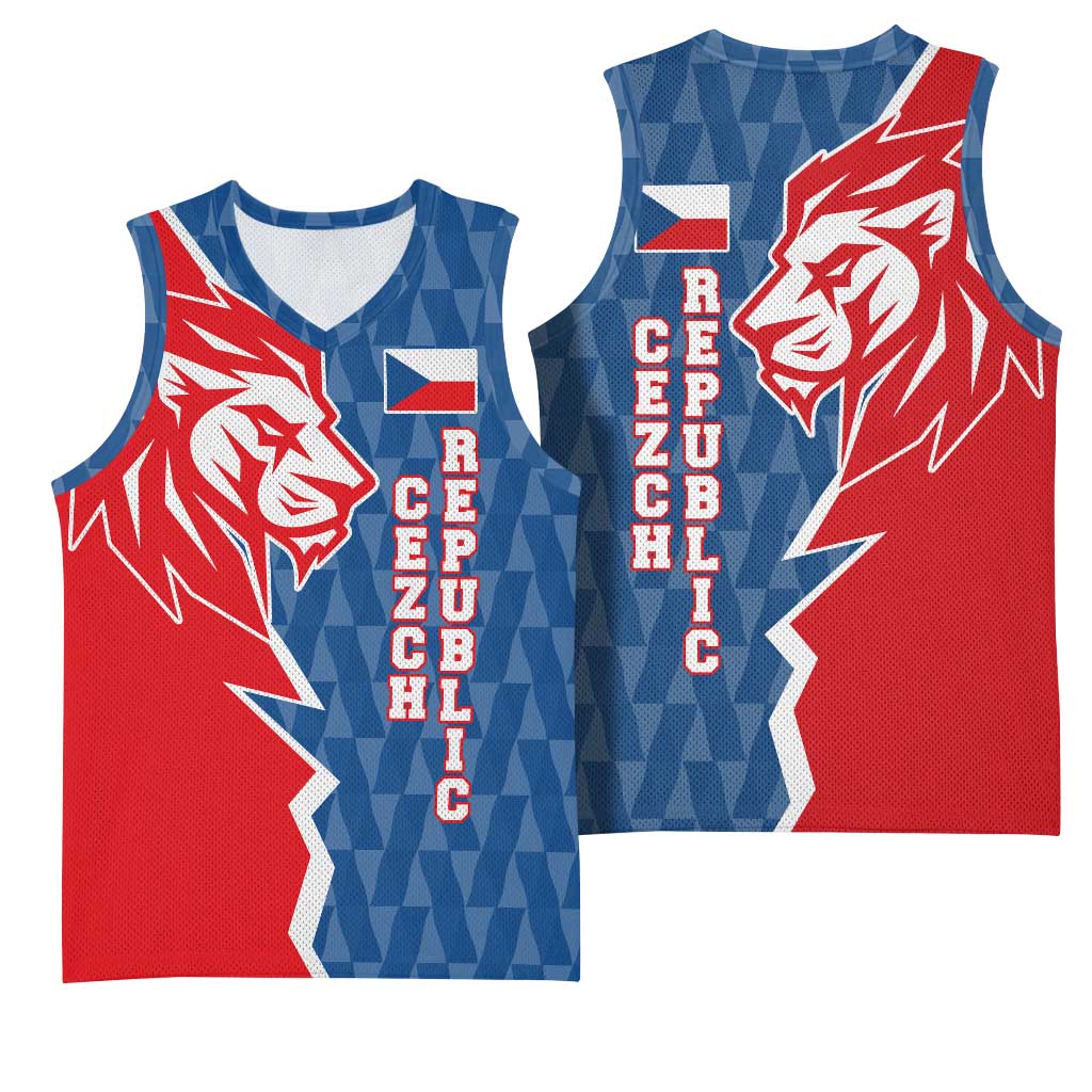 Czech Republic Basketball Jersey with Red Blue Modern Lion Design and Geometric Flag - Wonder Print Shop